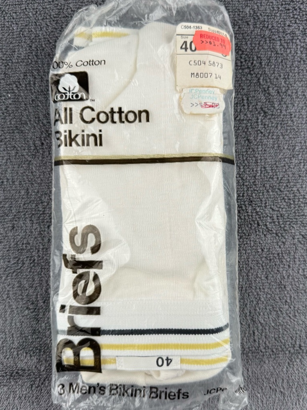 RARE men's JCPenney All Cotton bikini briefs - vintage - includes inspector tag!
